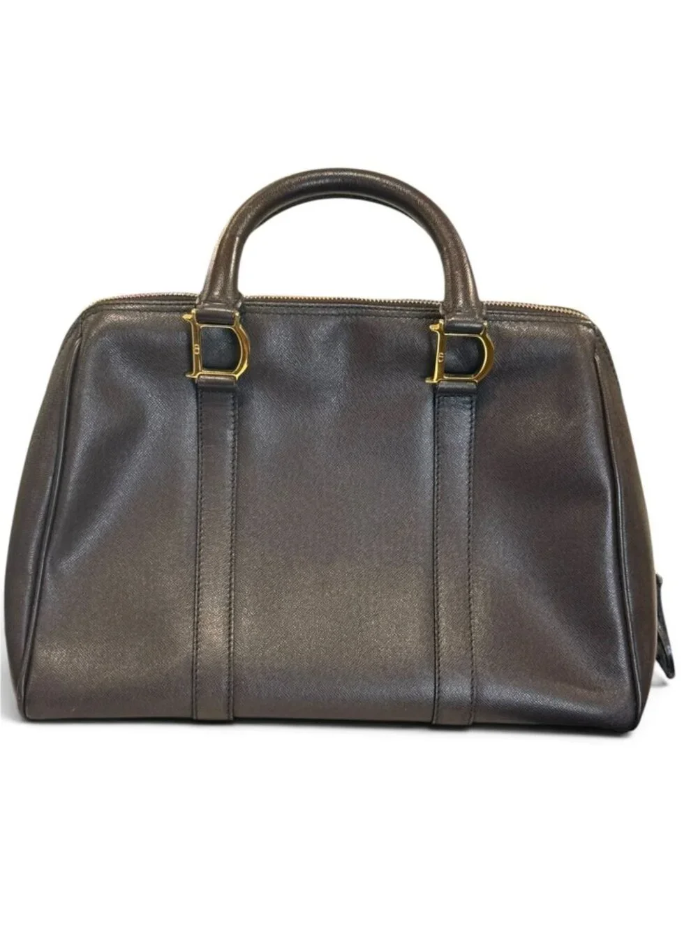Christian Dior Vintage Brown Leather Top Handle Bag With Gold Hardware & Padlock